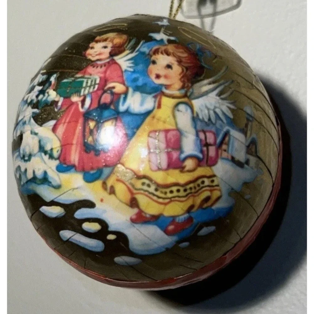 Vintage German Angel Burlap+Paper Mache' Christmas Candy Container Ornaments Lot